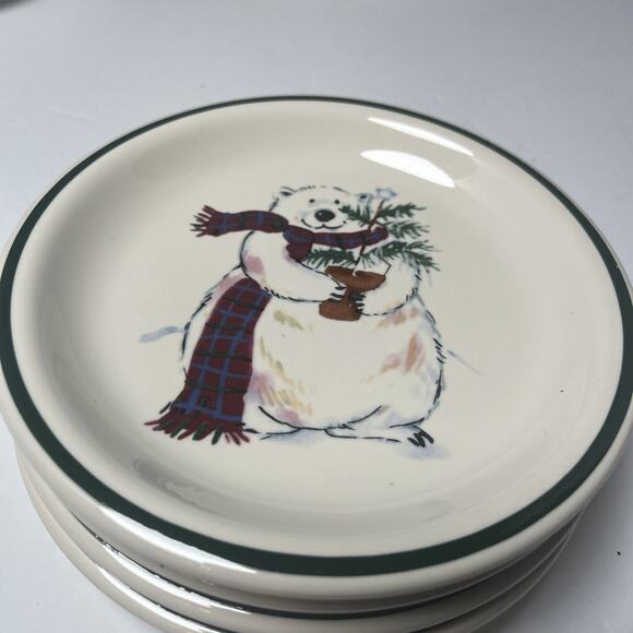 Pfaltzgraff Snow Bear Bread & Butter Dessert Plate 8076261 6" Green Rim Set Of 4 - Picture 4 of 6
